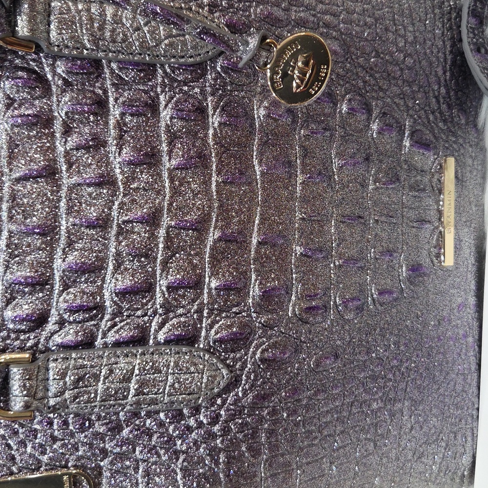 💜▪️Brahmin ▪️ Purple Glitter Melbourne Genuine Leather Medium Duxbury Satchel - Picture 5 of 14